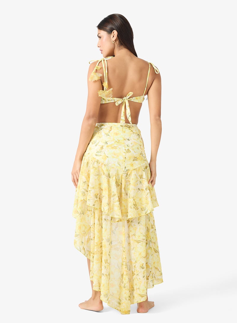 جينجر طقم بيكيني من  قطع بنقشة الزهور وتنورة غير متماثلة - Image 2